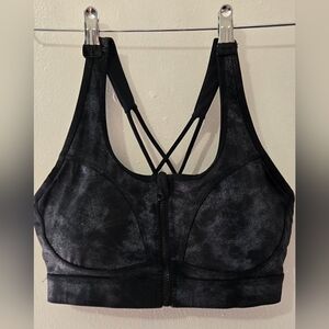 ZYIA Black Front-Zip Sports Bra with Crisscross Straps Like New Size Small